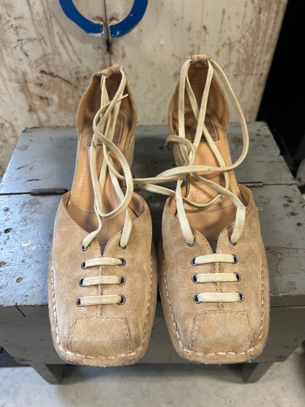 Victoria's Secret Beige Suede Lace-Up Ankle Wrap Flats 7.5